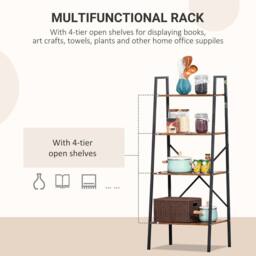 STILVORA 4-Tier Ladder Shelf with Steel Frame in Brown - thumbnail 6