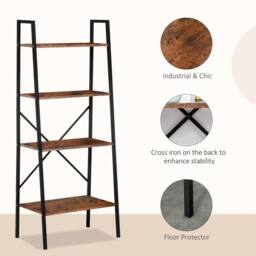 STILVORA 4-Tier Ladder Shelf with Steel Frame in Brown - thumbnail 7
