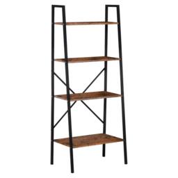 STILVORA 4-Tier Ladder Shelf with Steel Frame in Brown - thumbnail 5