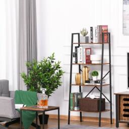 STILVORA 4-Tier Ladder Shelf with Steel Frame in Brown - thumbnail 2