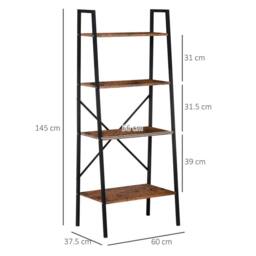 STILVORA 4-Tier Ladder Shelf with Steel Frame in Brown - thumbnail 4