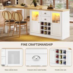 Merax Extendable Kitchen Island with Swivel Breakfast Bar & Wine Storage in White - thumbnail 6