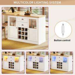 Merax Extendable Kitchen Island with Swivel Breakfast Bar & Wine Storage in White - thumbnail 7