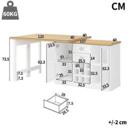 Merax Extendable Kitchen Island with Swivel Breakfast Bar & Wine Storage in White - thumbnail 2
