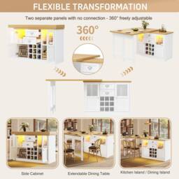 Merax Extendable Kitchen Island with Swivel Breakfast Bar & Wine Storage in White - thumbnail 8