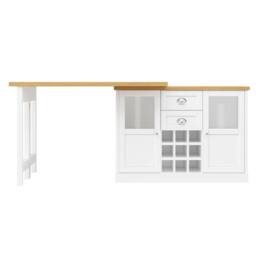 Merax Extendable Kitchen Island with Swivel Breakfast Bar & Wine Storage in White - thumbnail 9