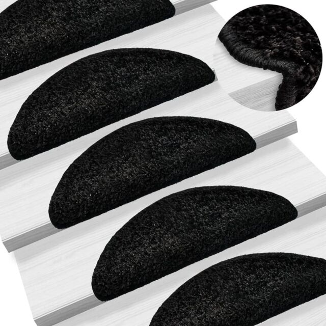 Berkfield Home Carpet Stair Treads 15 pcs Black 56x17x3 cm - Size: Medium - image 1