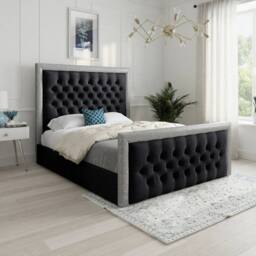 Casani Thorpe Glitter Border Upholstered Black Soft Velvet Designer Bed Frame - Size: Single