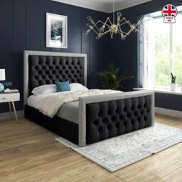 Casani Thorpe Glitter Border Upholstered Black Soft Velvet Designer Bed Frame - Size: Single - thumbnail 5