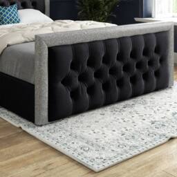 Casani Thorpe Glitter Border Upholstered Black Soft Velvet Designer Bed Frame - Size: Single - thumbnail 7