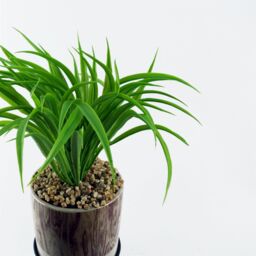 Leaf 35cm Artificial Grass with Ceramic Planter Metal Stand in Green - thumbnail 3