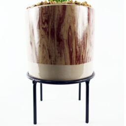 Leaf 35cm Artificial Grass with Ceramic Planter Metal Stand in Green - thumbnail 6