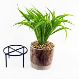 Leaf 35cm Artificial Grass with Ceramic Planter Metal Stand in Green - thumbnail 5