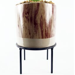 Leaf 35cm Artificial Grass with Ceramic Planter Metal Stand in Green - thumbnail 7