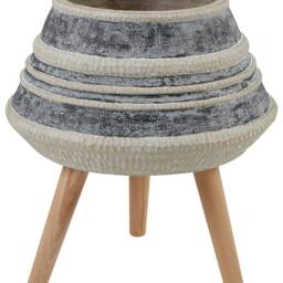 Wyld and Coco Evergreen Hand Painted Fibre Clay Plant Stand Beige Grey Round - thumbnail 2