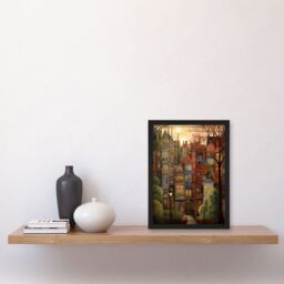 "Artery8 Sunset Geometric Soft Cityscape In Autumn Architecture Art Print Framed Poster Wall Decor in Black - Size: W12"" x H16""" - thumbnail 4