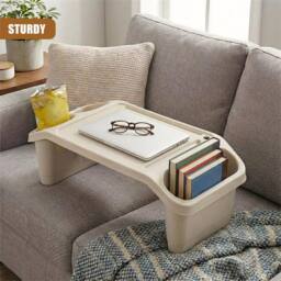 Havendro Cream Portable Bed Tray & Drink Holder Laptop Serving Table - thumbnail 3