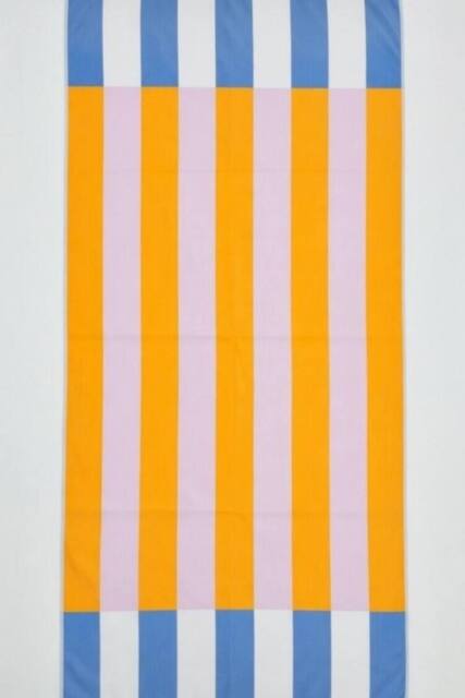 Dyzi Contrasting Stripe Cotton Beach Towel Soft Absorbent 70x152cm in Orange - Size: 70x152 cm