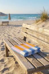 Dyzi Contrasting Stripe Cotton Beach Towel Soft Absorbent 70x152cm in Orange - Size: 70x152 cm - thumbnail 4