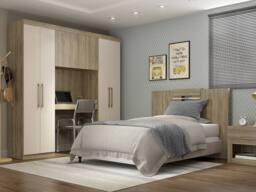 Vente-unique Overbed Storage Unit - 6 Doors - With Wardrobes & Storage - W200 Cm in Light Oak - Size: Single - thumbnail 8