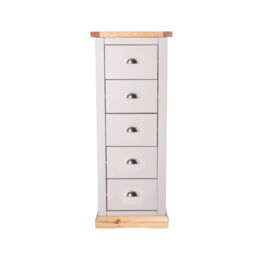 Cabinet Bits Bomporto 5 Drawer Narrow Chest of Drawers Chrome Cup Handle in Light Grey - thumbnail 1