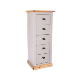 Cabinet Bits Bomporto 5 Drawer Narrow Chest of Drawers Chrome Cup Handle in Light Grey - thumbnail 2