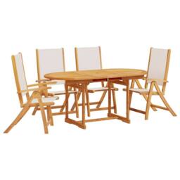 Berkfield Home 5 Piece Garden Dining Set Solid Wood Acacia & Textilene in Brown - thumbnail 2