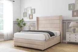 "Sloomy Sterling Naples Divan Set 2 Drawers-54"" Wingback-Footboard in Light Sand - Size: King" - thumbnail 1