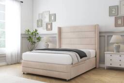 "Sloomy Sterling Naples Divan Set 2 Drawers-54"" Wingback-Footboard in Light Sand - Size: King" - thumbnail 3