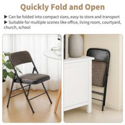 EONLION 1PCS Folding Chairs with Padded Fabric Seats, Heavy Duty Metal Frame in Brown - Size: 100 cm - thumbnail 5