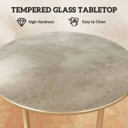 Wyld Haus Bake Beige Round Side Table Faux Marble Tempered Glass Top - thumbnail 5