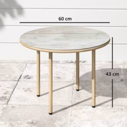 Wyld Haus Bake Beige Round Side Table Faux Marble Tempered Glass Top - thumbnail 3
