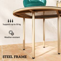 Wyld Haus Bake Beige Round Side Table Faux Marble Tempered Glass Top - thumbnail 6