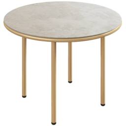 Wyld Haus Bake Beige Round Side Table Faux Marble Tempered Glass Top - thumbnail 2