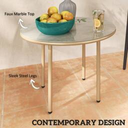 Wyld Haus Bake Beige Round Side Table Faux Marble Tempered Glass Top - thumbnail 4