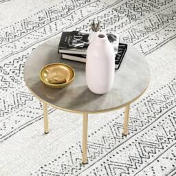 Wyld Haus Bake Beige Round Side Table Faux Marble Tempered Glass Top - thumbnail 8