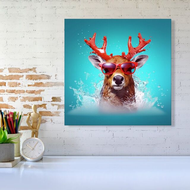 Warren Reed - Designer Rudolph With Reed Antlers Canvas - Size: w10 inch x h10 inch - image 1
