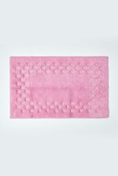 Homescapes Cotton Check Border Bath Mat in Pink - thumbnail 1