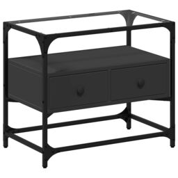 Berkfield Home TV Cabinet with Glass Top Black 60x35x51 cm Engineered Wood - Size: 60 x 35 x 51 cm - thumbnail 2