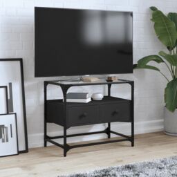 Berkfield Home TV Cabinet with Glass Top Black 60x35x51 cm Engineered Wood - Size: 60 x 35 x 51 cm