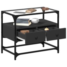 Berkfield Home TV Cabinet with Glass Top Black 60x35x51 cm Engineered Wood - Size: 60 x 35 x 51 cm - thumbnail 3