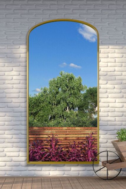 "MirrorOutlet Gold Metal Framed Arched Garden Wall Mirror 79""x39"" (200x100CM) - Size: 1 Pack" - image 1