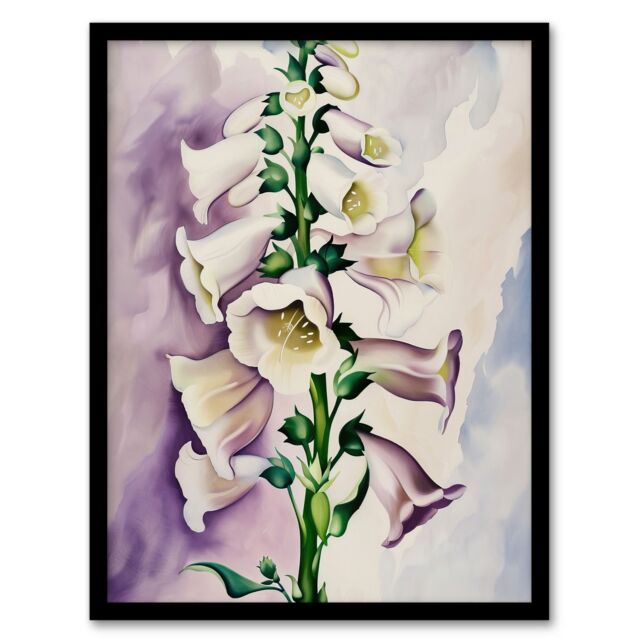 "Artery8 Foxglove Digitalis Flower Botanical Watercolour Framed Art Print in White - Size: W12"" x H16""" - image 1