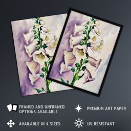 "Artery8 Foxglove Digitalis Flower Botanical Watercolour Framed Art Print in White - Size: W12"" x H16""" - thumbnail 2