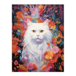 "Artery8 Wall Art Print Pure White Cat Lover Gift Pet Portrait Colourful Artwork Painting Poster - Size: W18"" x H24""" - thumbnail 1
