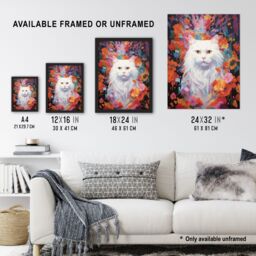 "Artery8 Wall Art Print Pure White Cat Lover Gift Pet Portrait Colourful Artwork Painting Poster - Size: W18"" x H24""" - thumbnail 3
