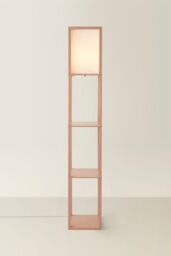 ValueLights Struttura Pastel Wooden Shelving Floor Lamp with Fabric Shade in Yellow - thumbnail 3