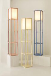ValueLights Struttura Pastel Wooden Shelving Floor Lamp with Fabric Shade in Yellow - thumbnail 8