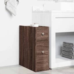 Berkfield Home Narrow Bathroom Cupboard with Wheels Brown Oak Engineered Wood - thumbnail 1