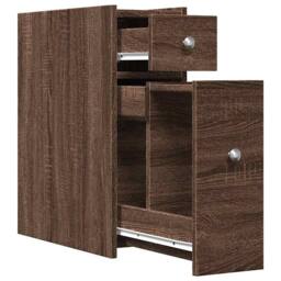 Berkfield Home Narrow Bathroom Cupboard with Wheels Brown Oak Engineered Wood - thumbnail 7